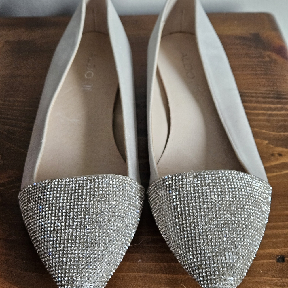 Aldo Sparkling Rhinestone Pointed Toe Flats in Silver